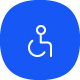 Icon for accessibility in white on a blue background, symbolizing access for people with disabilities.